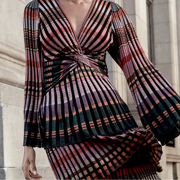 Cecilia Prado Deep V Tiered Multicolor Stripe Maxi Dress with Twist Front Size M - Picture 3 of 13